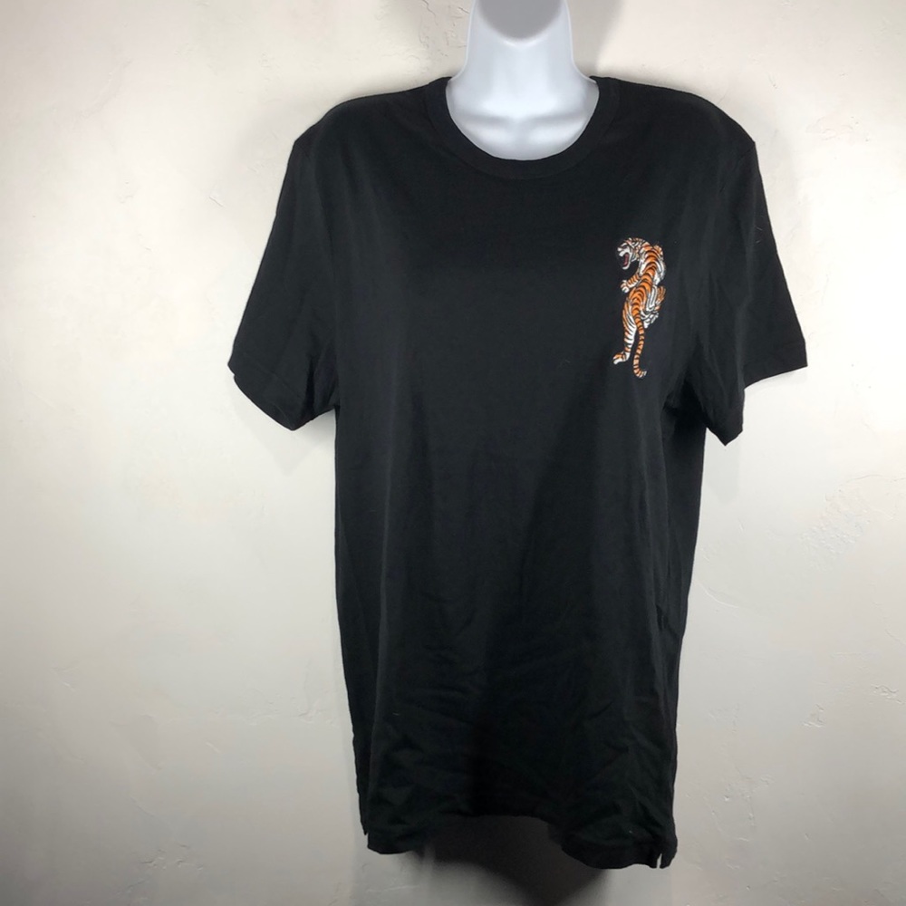French Connection black embroidered tiger tee size large